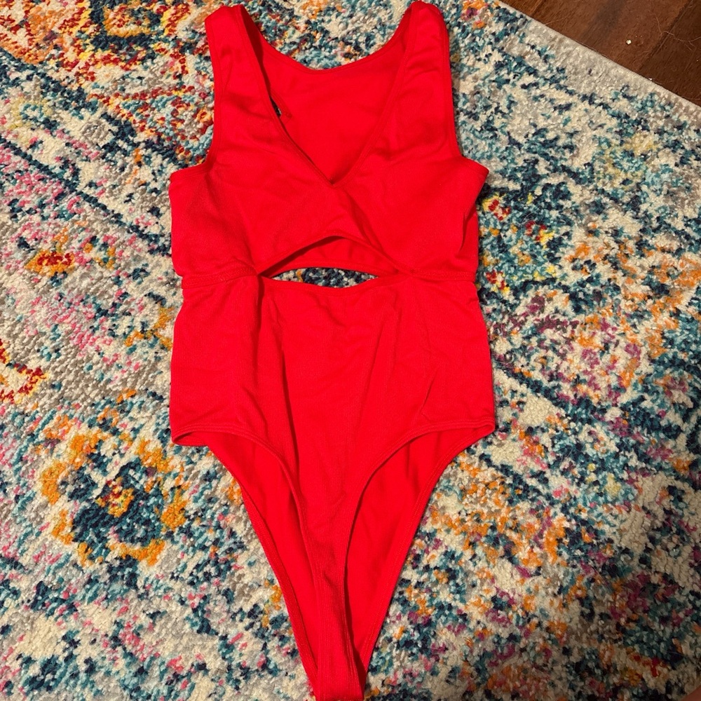 Red Cutout Bodysuit